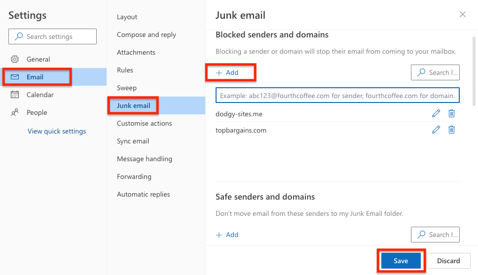 Blocked Sender & Domains in Outlook