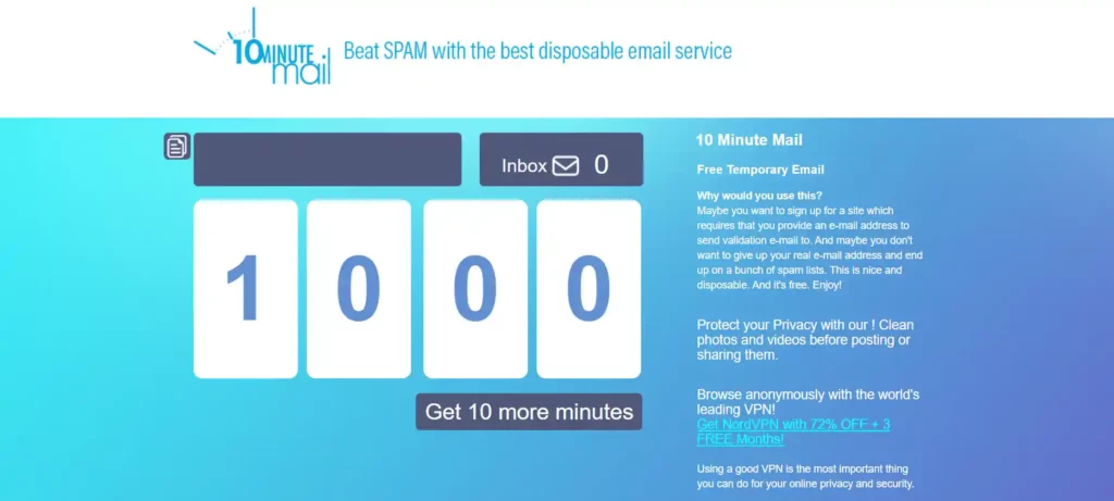 10 Minute Mail - Free disposable email