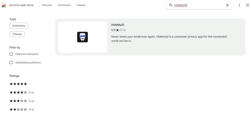 ChromeWebstore HideMyID results