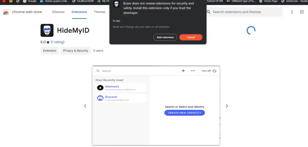 HideMyID extension add page