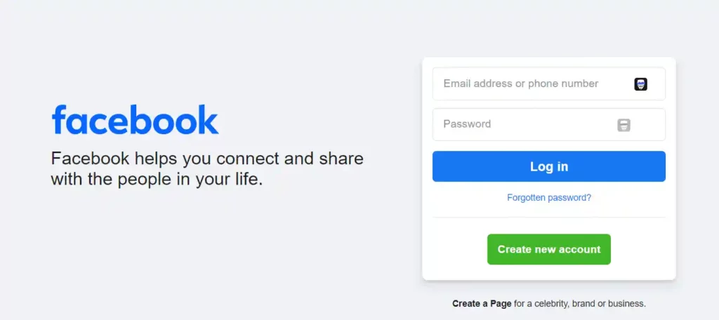 Home page of facebook with HideMyID extension activated